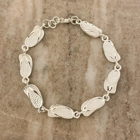 Jewelry - 925 Sterling Silver Flip Flop Bracelet Shoe Bracelet Beach Vacation Bracelet